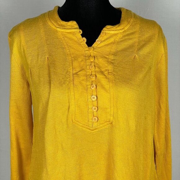 Free People Cropped Yellow Ribbed Long Sleeve Henley - Women’s XS - Picture 4 of 5